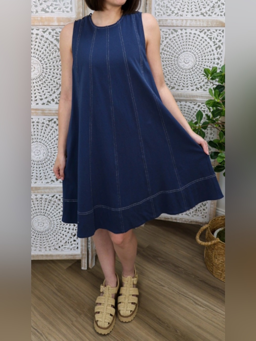 JADE by JANE 100% Cotton sleeveless swing dress w/pockets